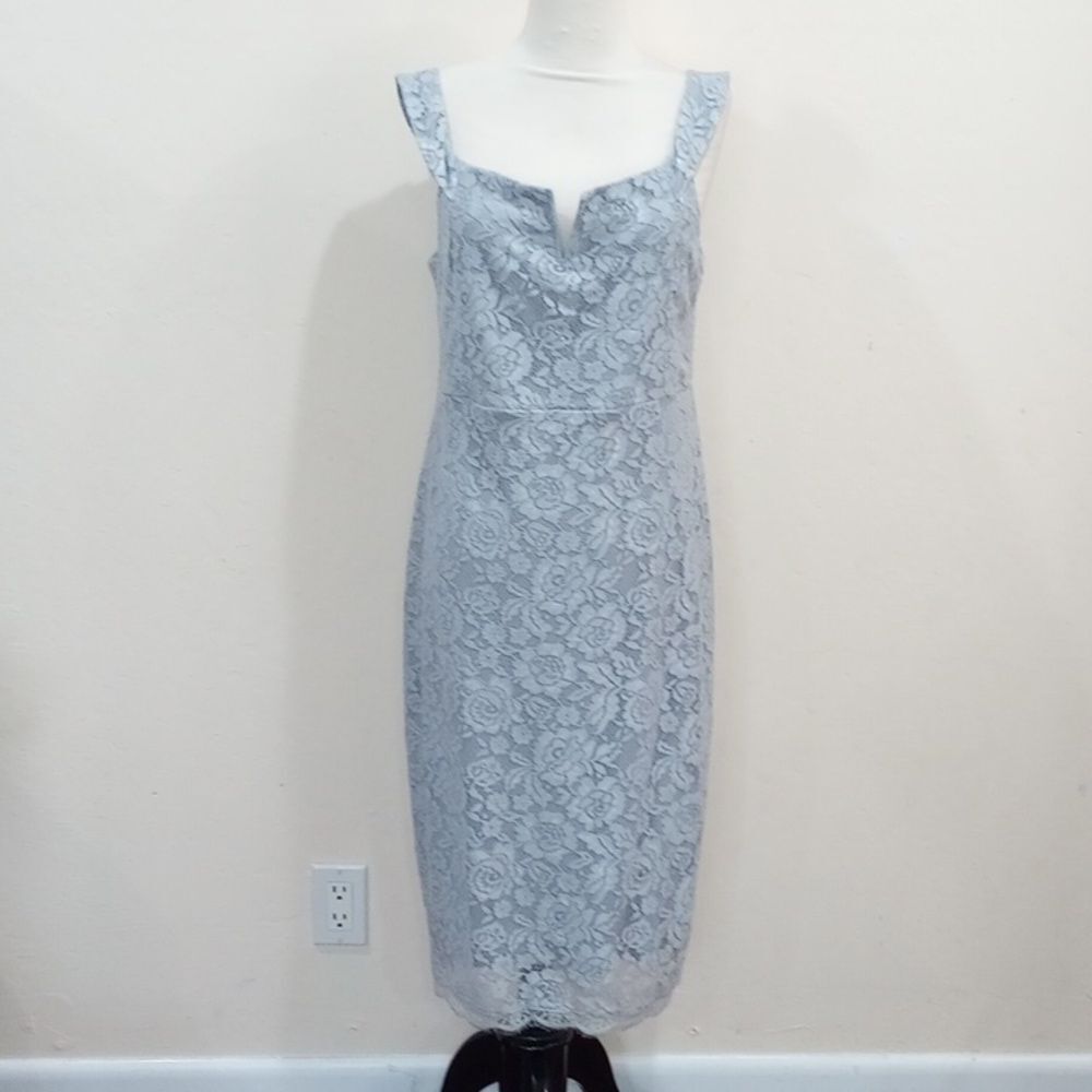 Armani Exchange AX Paris Silver Floral Lace Lined Dress, US 14 / UK 18 - New!